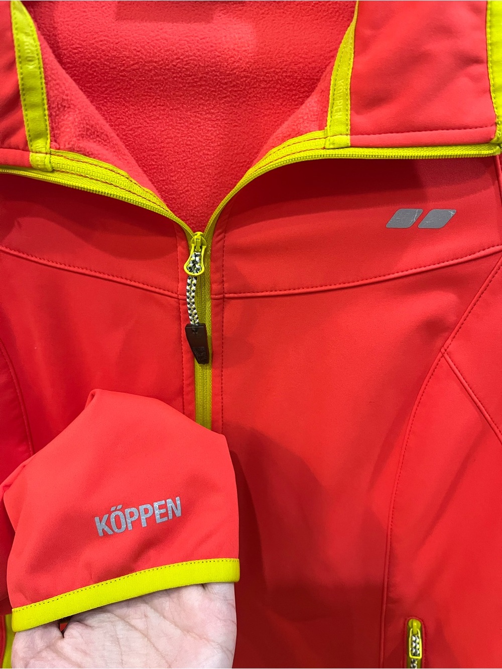 Koppen Women’s Athletic Workout Outdoor Training Neon Coral Long Sleeve Jacket - Picture 4 of 7